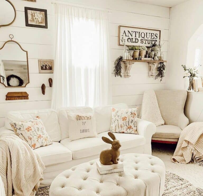 White-themed Farmhouse Living Room
