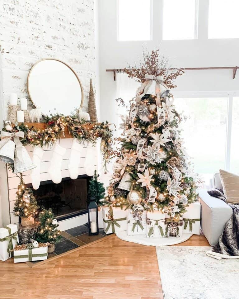 White-themed Living Room With Winter Decorations