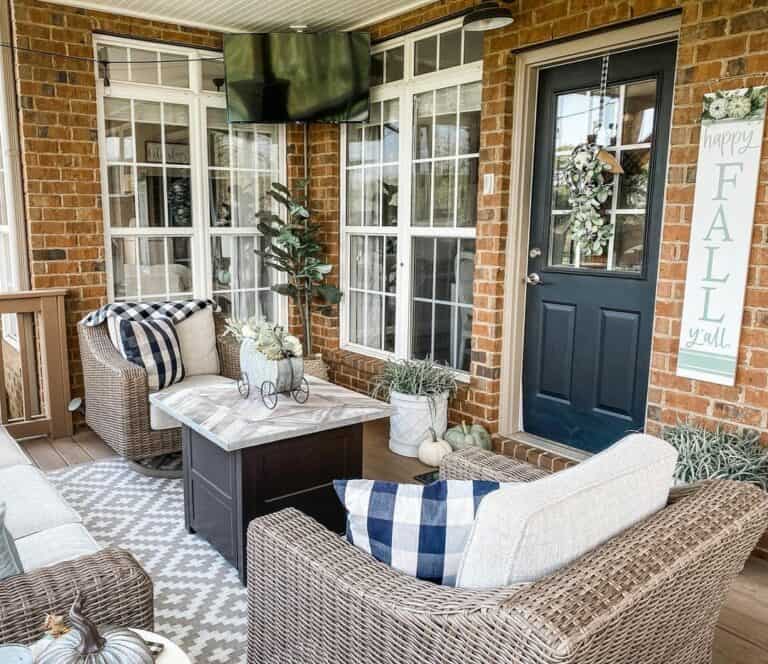 Wicker Chairs on Fall-themed Back Porch