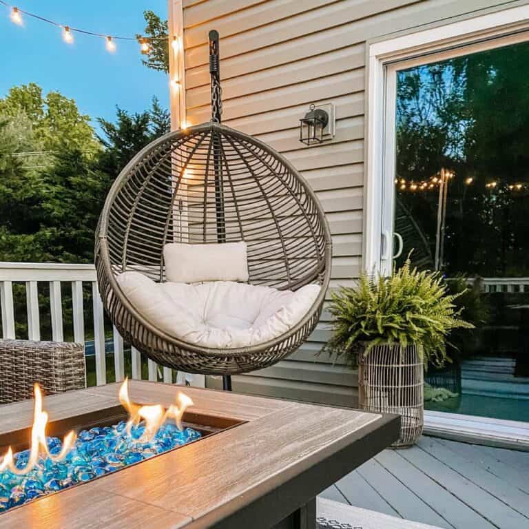 Wicker Wonderland With Blue Glass Firepit