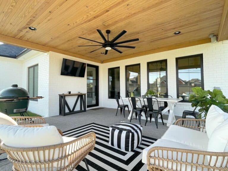 Wood Ceiling on Black and White Patio