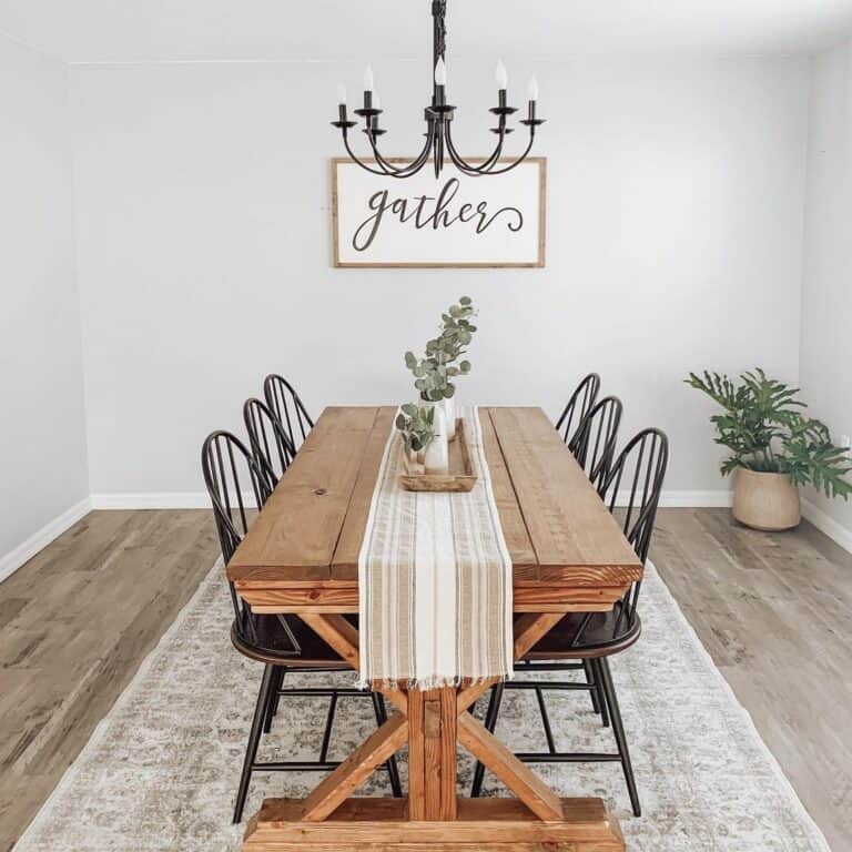 Wood Dining Table With Black Chandelier