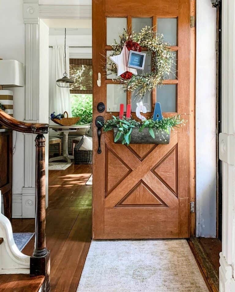 Wood Entrance Door With Fourth of July Décor