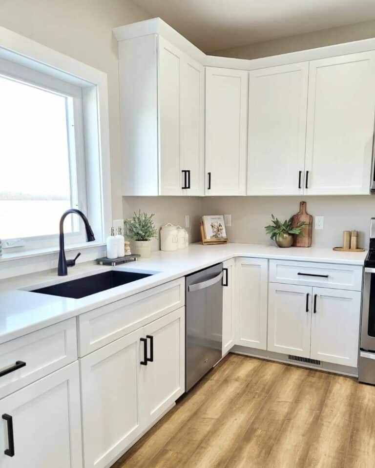 Wood Flooring and Neutral Kitchen Walls