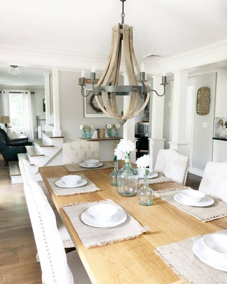 Wood and Black Metal Chandelier for Dining Area