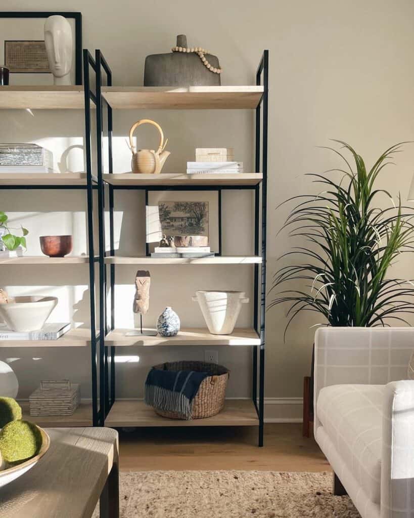 Wood and Metal Open Shelving