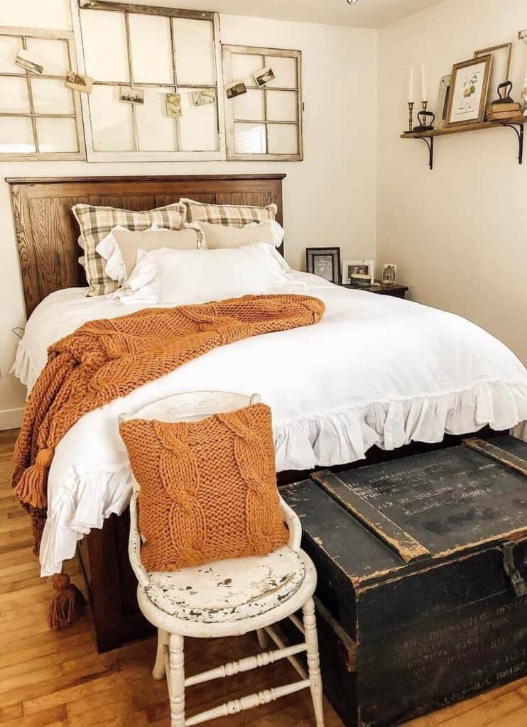 Wood-framed Farmhouse Bed With Wall Support