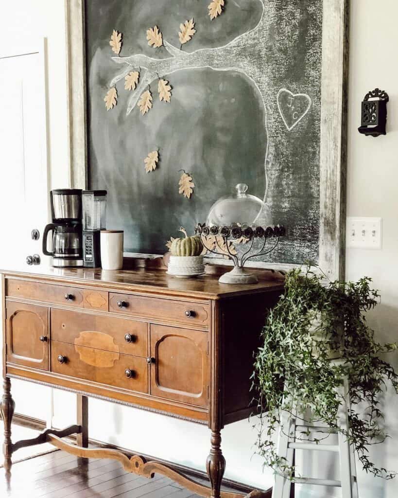 Wooden Buffet With Fall Chalkboard Art