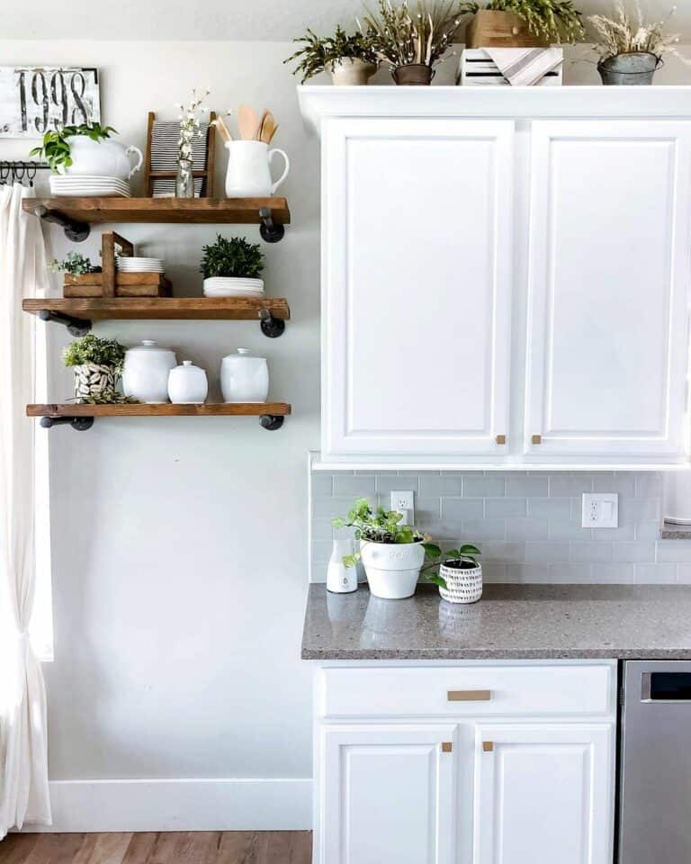 Wooden Cabinets on a Light Gray Wall