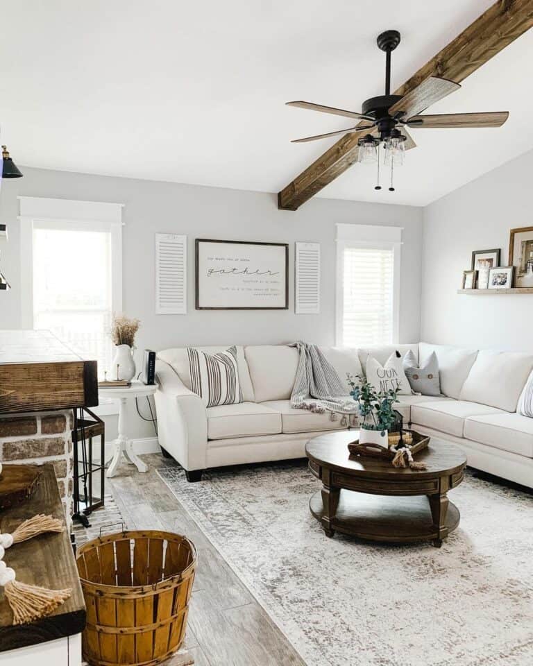 Wooden Ceiling Fan and a Wood Ceiling Beam