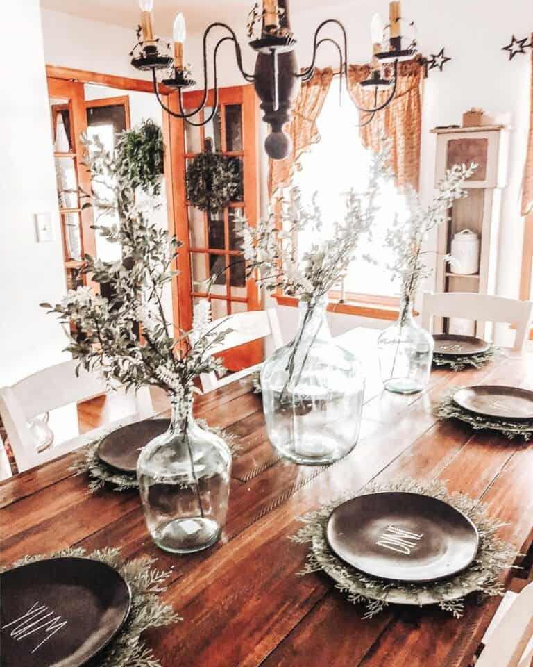 Wooden French Doors Open Into Dining Room