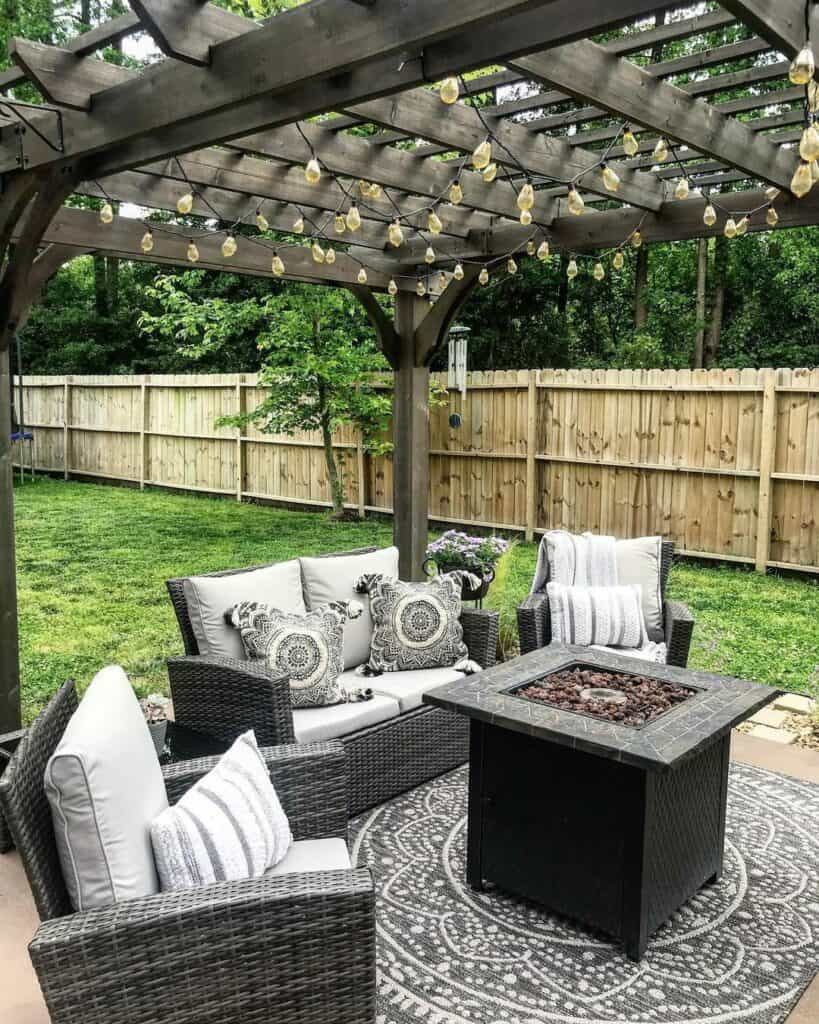 Wooden Pergola With String Lights