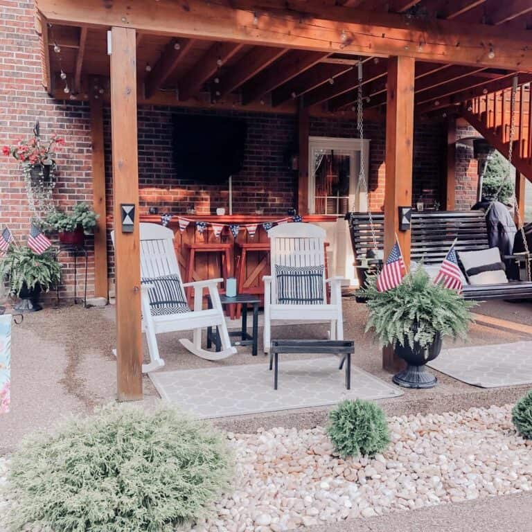 Wooden Porch With Bar and 4th of July Décor