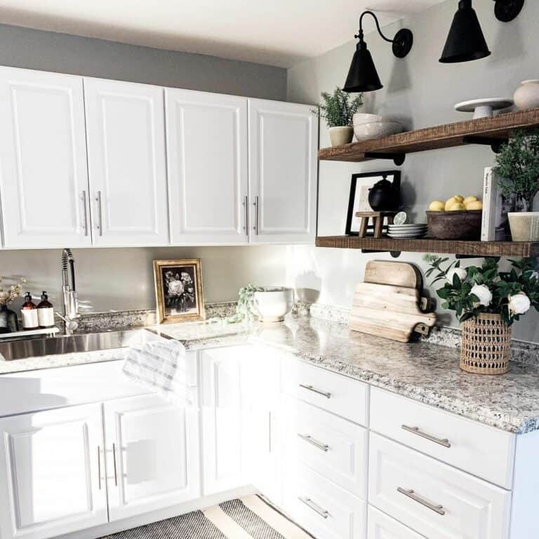 Wooden Shelves in a White Kitchen