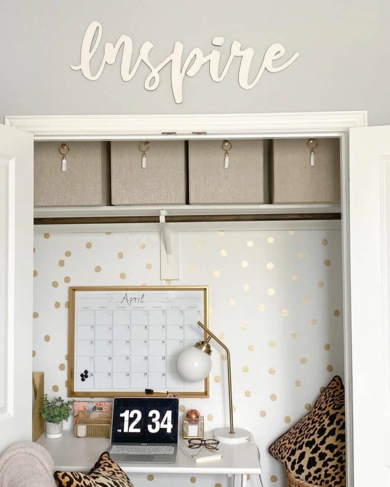 Workspace With Gold Polka Dotted Wallpaper