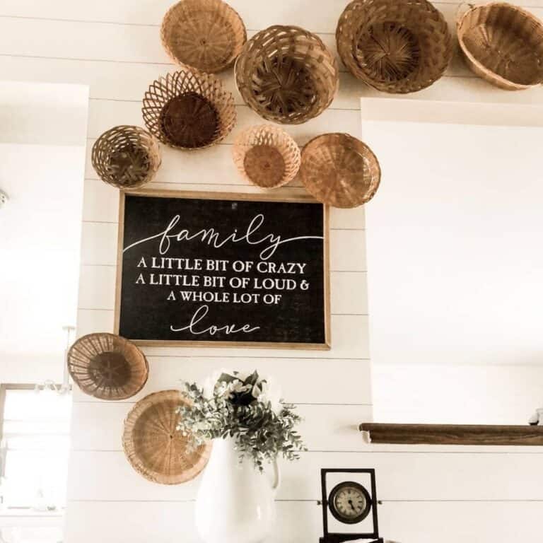 Woven Wall Baskets Against White Shiplap