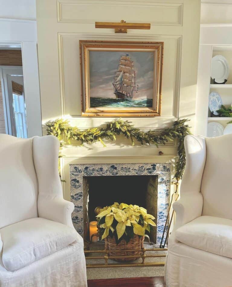Yellow and Blue Décor for a Nautical Fireplace