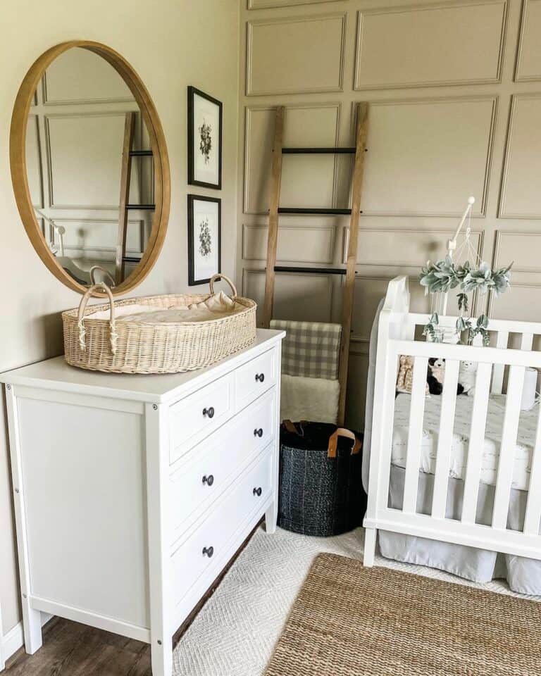 Accent Blanket Ladder on Wainscoted Wall