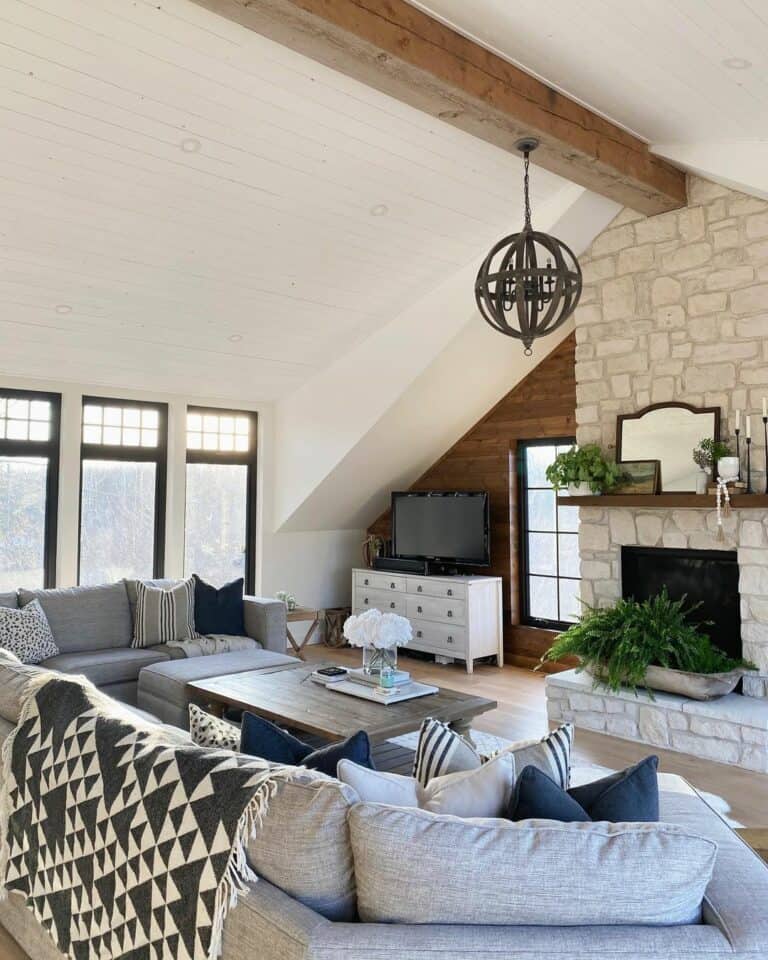 Accent Wall Composed of Stone and Wood