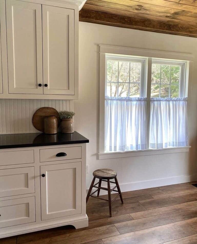 Adorable Café Curtains in Rustic Kitchen