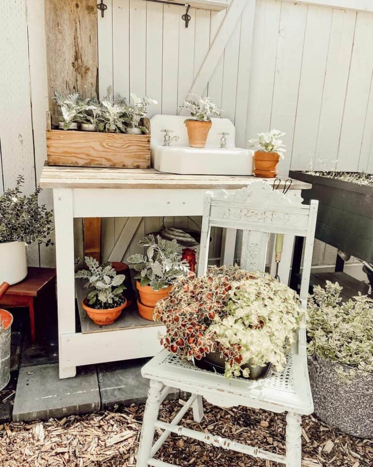 Antique Chair Beside a White Bench
