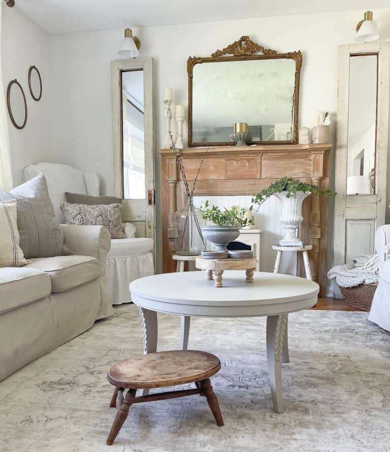 Antique Stool Next to White Coffee Table