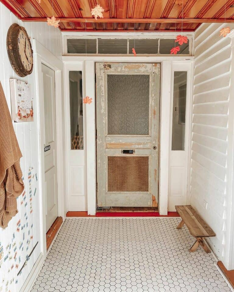 Antique Transom Door With Hexagon Tiles
