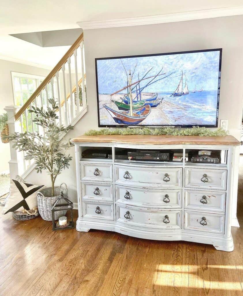 Antique Two-toned White TV Media Cabinet