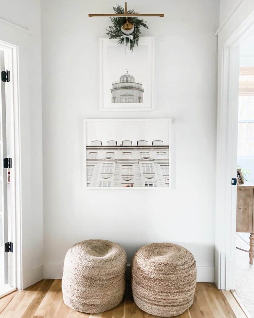 Architectural Prints and Jute Poufs