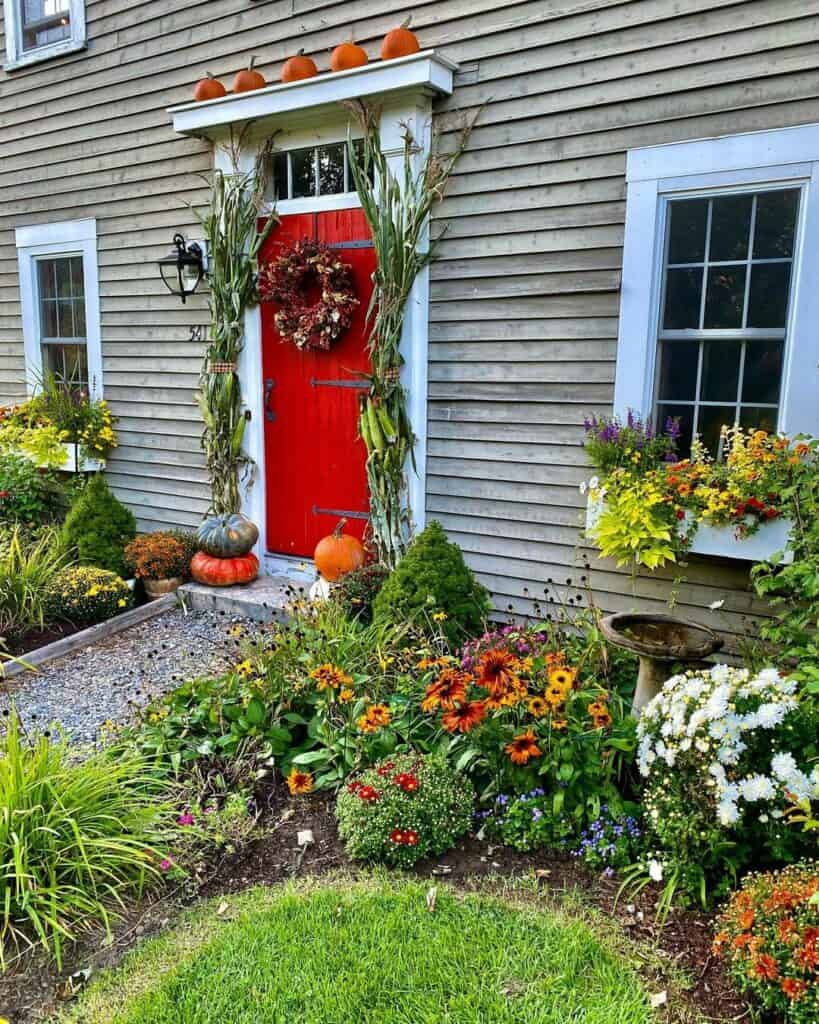 Autumn Wreath on Vibrant Red Door
