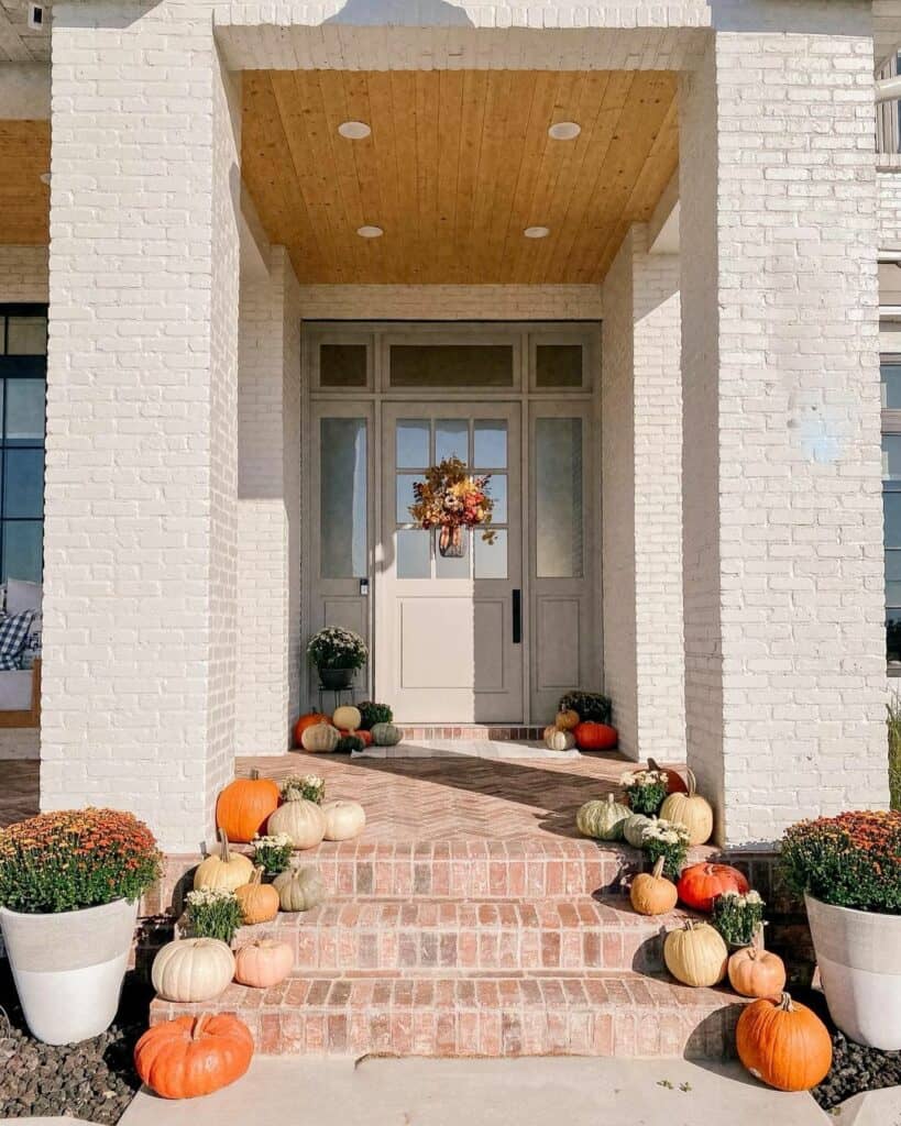 Autumnal Porch With White Transom Door