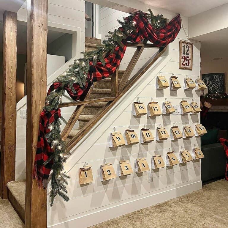 Basement Staircase With Paper Bag Advent Calendar
