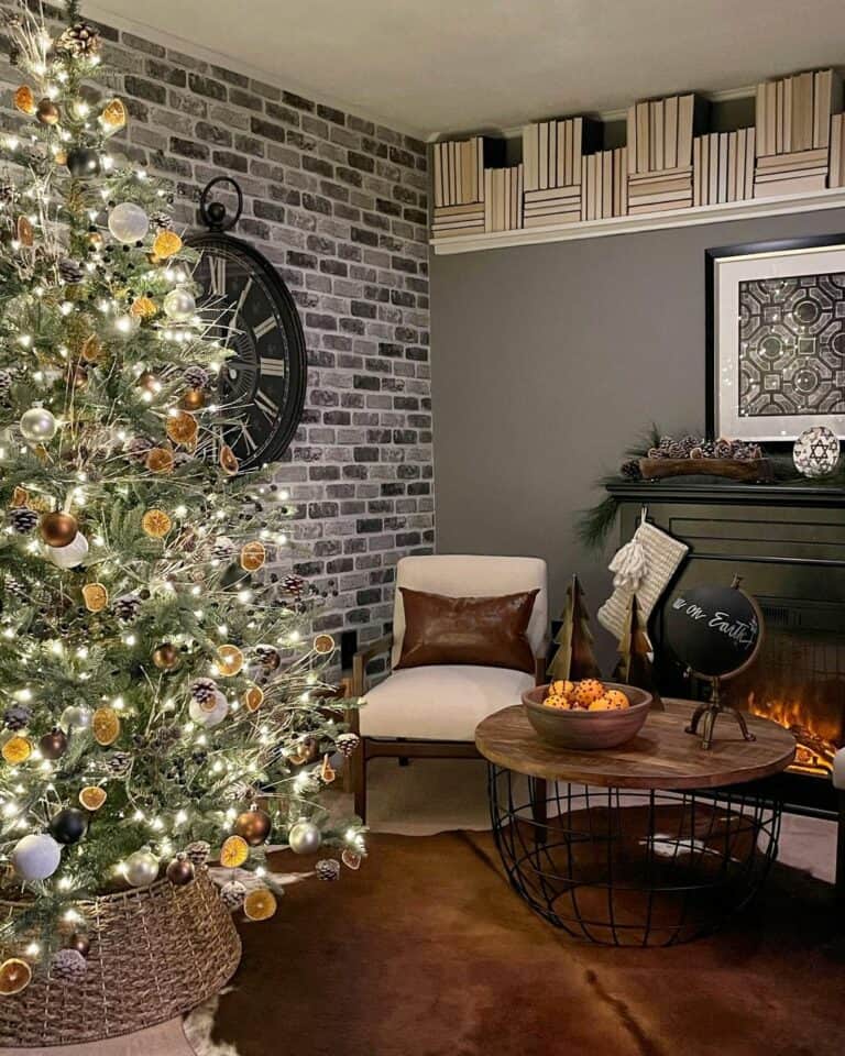 Basement With Gray Brick Accent Wall
