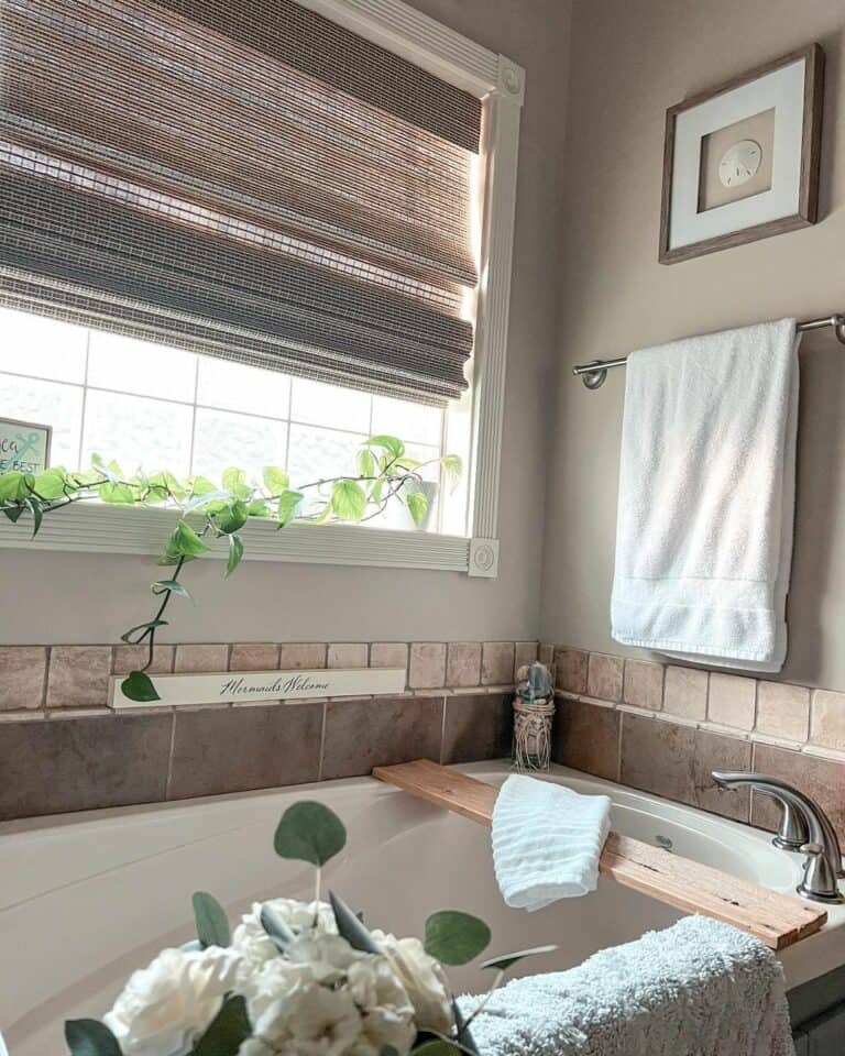 Bathroom Window Treatments With Dark Brown Shade