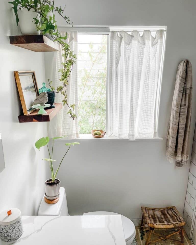 Bathroom Window Treatments With White Sheer Curtains