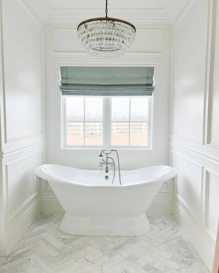 Bathroom Window Treatments With White Wainscoting