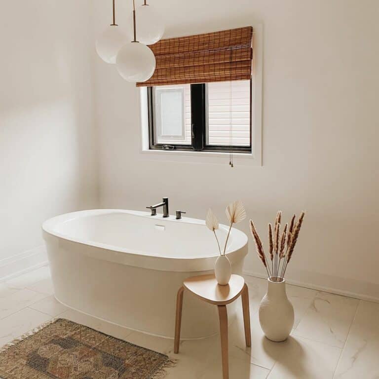 Bathroom With Bamboo Roman Shade