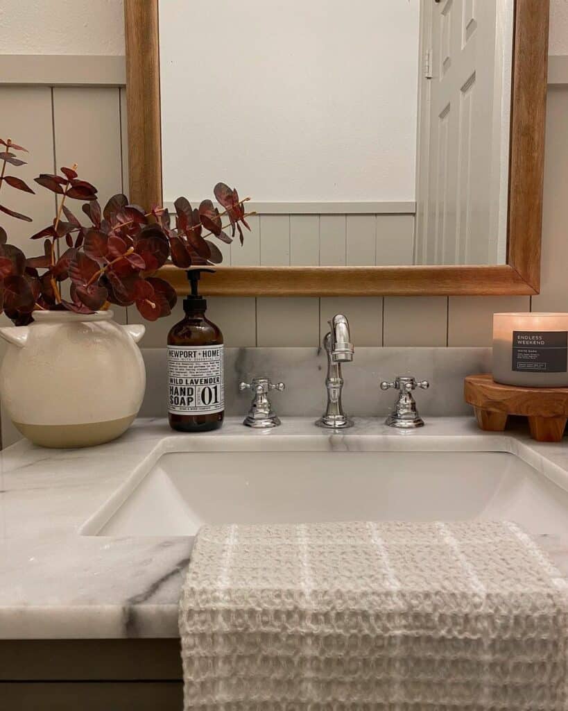 Bathroom With Gray Marble Countertop