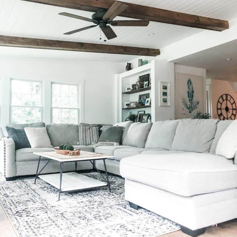 Beamed Ceiling and Cacti on Coffee Table