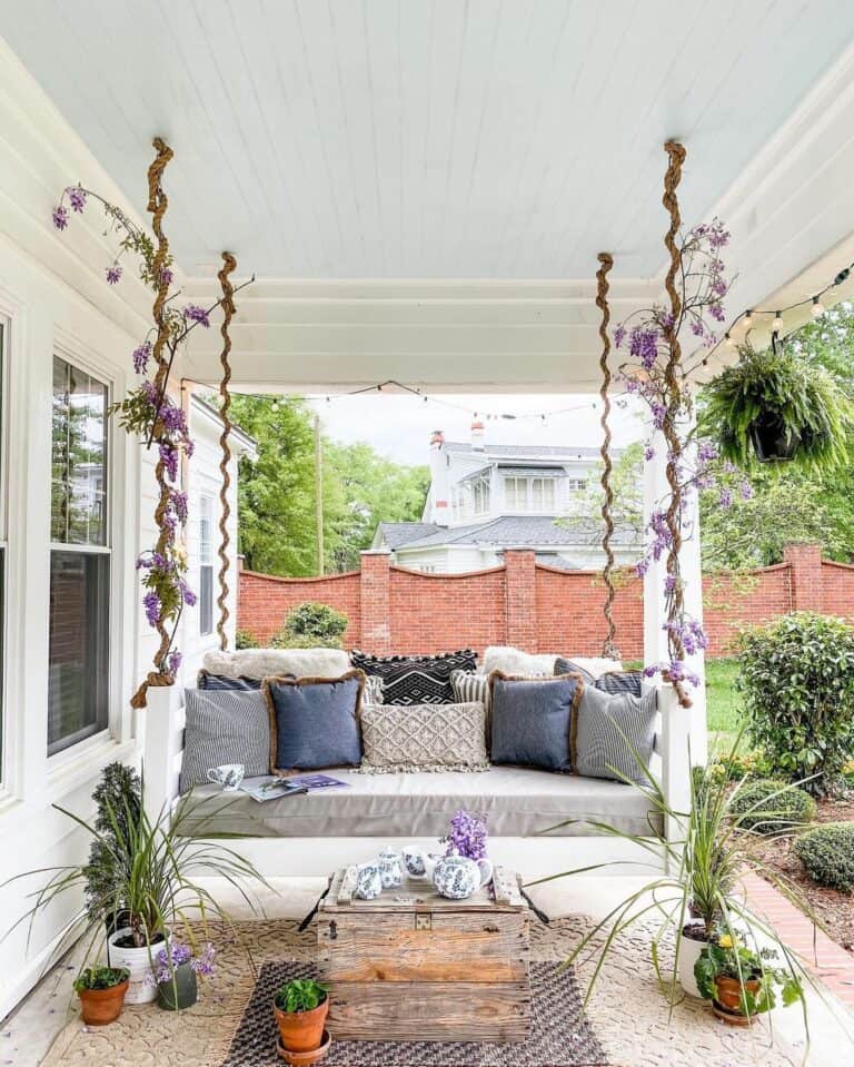 Beautiful Porch Swing With Purple Flowers