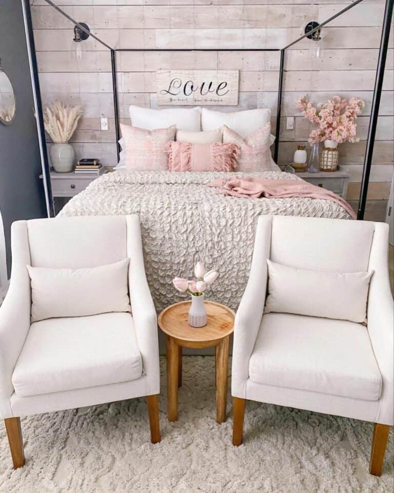 Bedroom Sitting Area With White Armchairs
