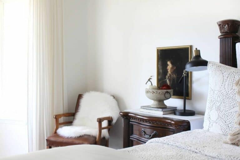 Bedroom With Brown Leather and Wood Chair