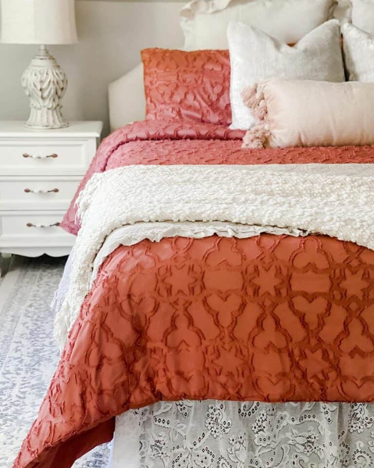 Bedroom With Textured Red Bedding