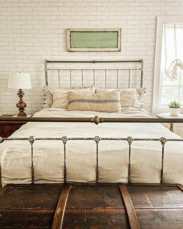 Bedroom With White Painted Brick Wall Ideas