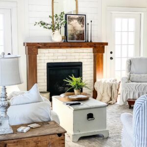 Beige Brick Fireplace With Decorations for Summer
