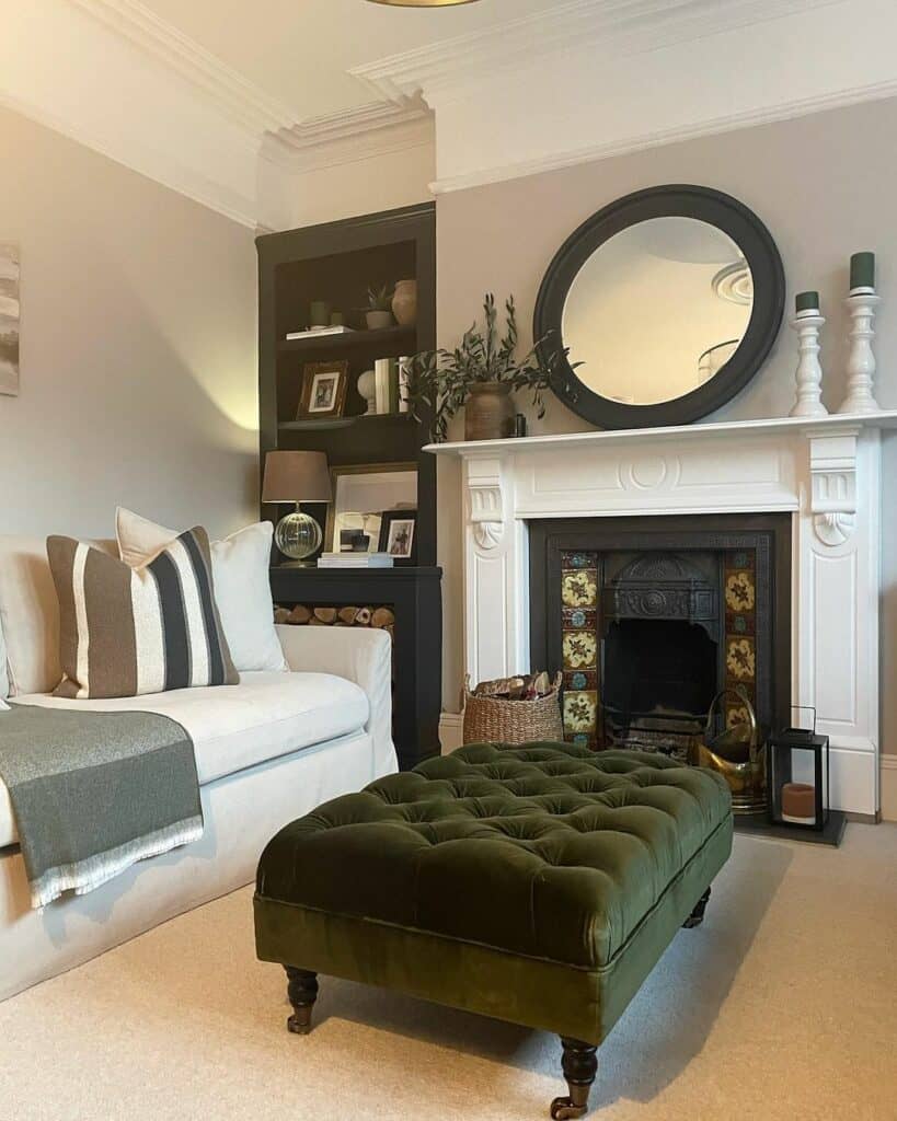 Beige Carpet Hosts Emerald Green Ottoman