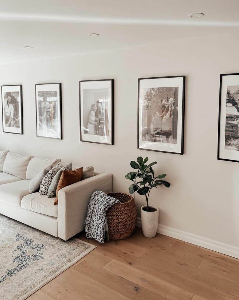 Beige Living Room With Black and White Gallery Wall