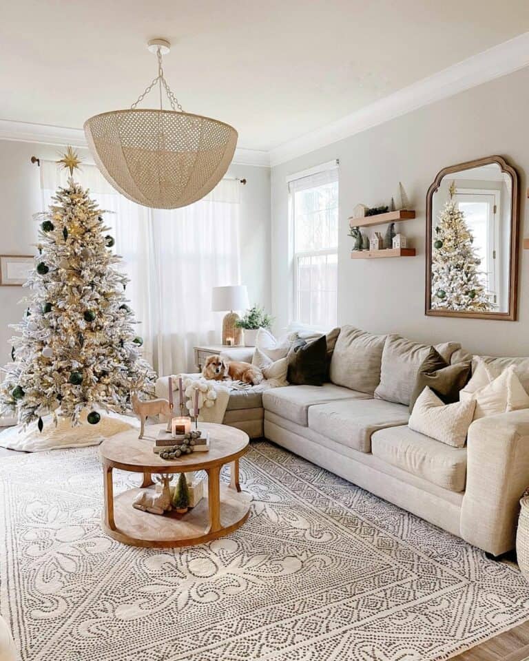 Beige Living Room With Tree