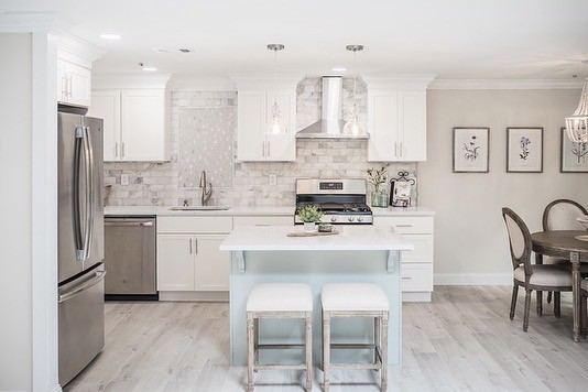 Beige Open-plan Kitchen With Island