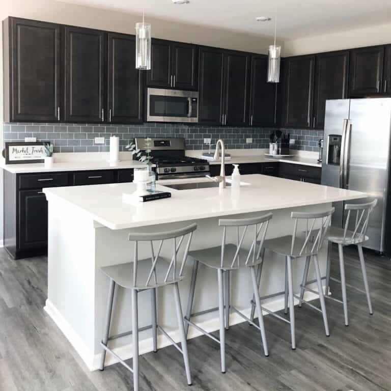 Black Cabinets Border Gray Subway Tile